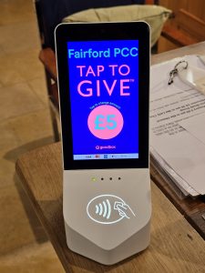 The Goodbox contactless terminal on the steward's desk